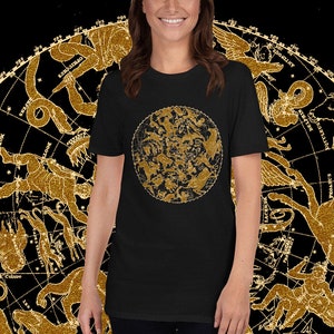 Camiseta com mapa vintage de constelações de estrelas, camiseta exclusiva astronomia astrologia mitologia zodíaco