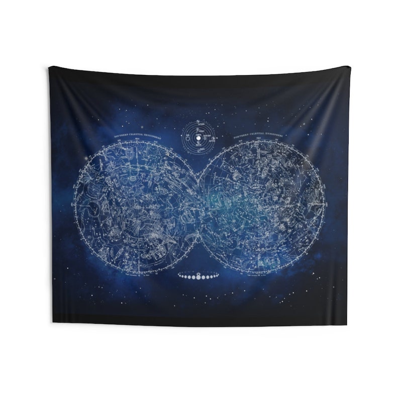 Constellations Map Wall Tapestry, Both Hemispheres, Unique Vintage Astronomy Astrology Mythology, Cosmos Galaxy, Celestial Art image 3