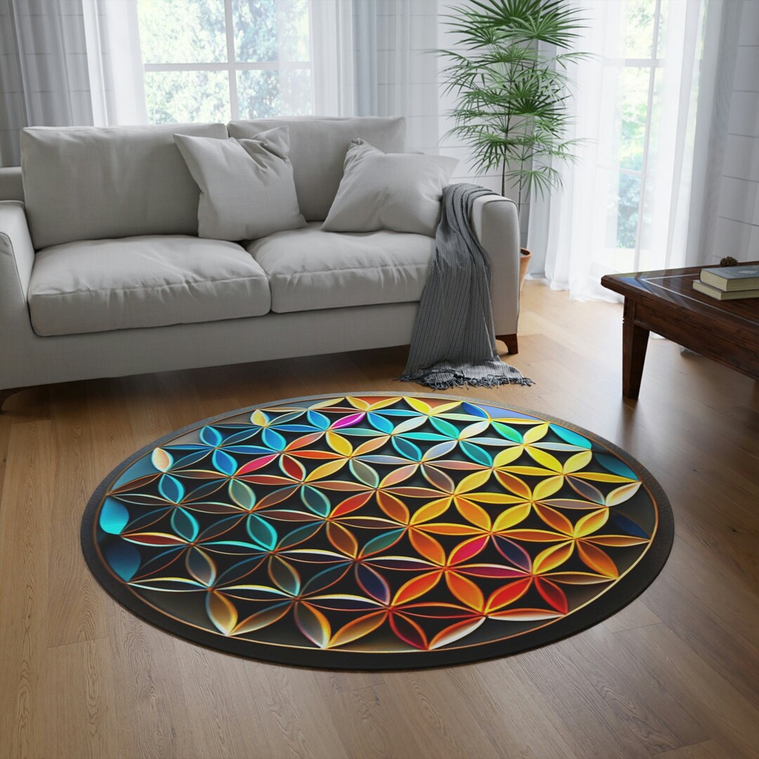 Flower of Life Round Rug, Sacred Geometry, Spirituality, Healing Art - Etsy