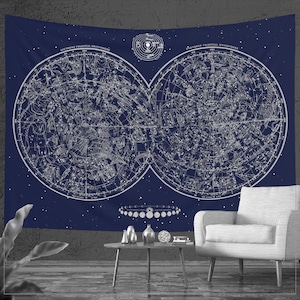 Mappa delle costellazioni, Arazzo da parete di entrambi gli emisferi, Unico Vintage Astronomia Astrologia Mitologia, Cosmos Galaxy Wall Decor, NASA