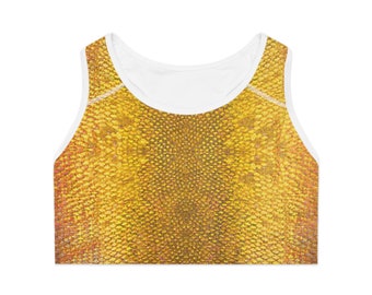 Golden Fish Women's Sport Bra, Realistic Fish scales, Golden Fish, Mermaid. Gym Bra