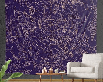 Constellations Unique Vintage Art Chart / Map Wall Tapestry, Astronomy Constellation Astrology Mythology, Cosmos  Galaxy