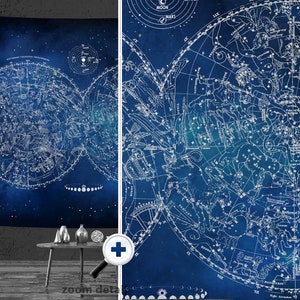 Constellations Map Wall Tapestry, Both Hemispheres, Unique Vintage Astronomy Astrology Mythology, Cosmos Galaxy, Celestial Art image 2