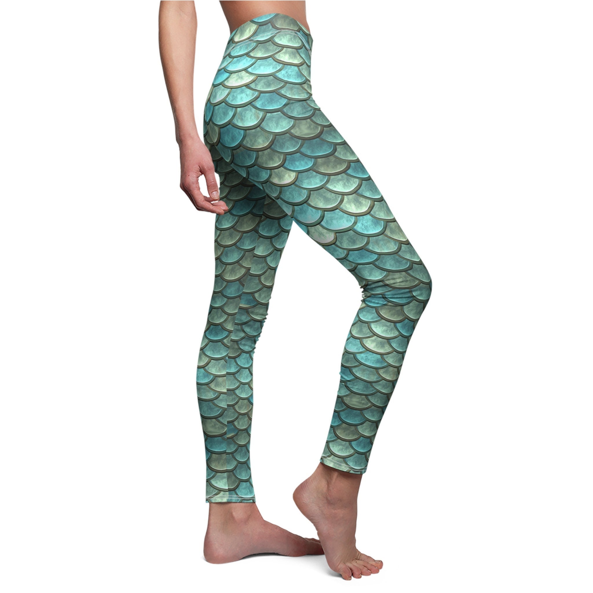 Turquoise Dragon Scale High Waist Mermaid Bell Bottom Flare Pants