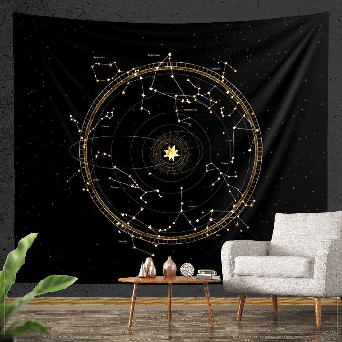 Zodiac Constellations Wall Tapestry, Astrology Astronomy Night Sky, Stars Cosmos Universe