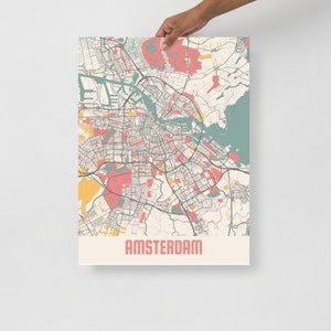 Pôster do mapa da cidade de Amsterdã, Holanda, Holanda, Europa