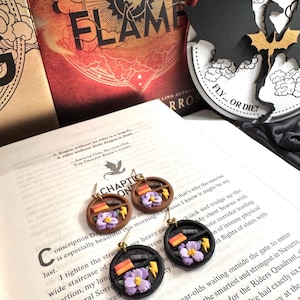 Violet’s Bookshelf Dangles, Dragon Studs, Bookish Studs, Fourth Wing studs, Fourth wing Dangles, Studs, Clay Earrings, Handmade Earrings