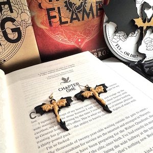 Black and Gold Dragon Dangles, Dragon Studs, Bookish Studs,Fourth Wing studs, Fourth wing Dangles, Studs, Clay Earrings, Handmade Earrings