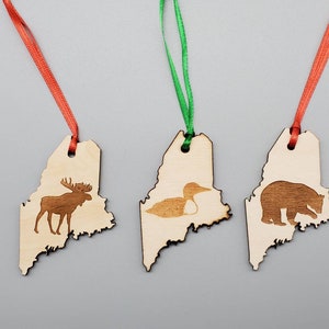 Maine Wood Ornament: Laser Cut Moose, Loon, or Bear