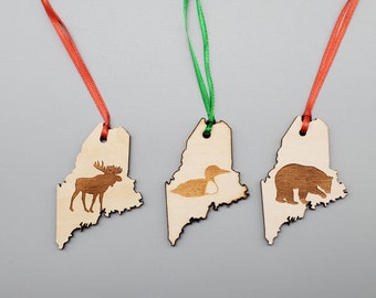 Maine Wood Ornament, Moose, Loon or Moose Made in Maine, Christmas Ornament, Laser Cut