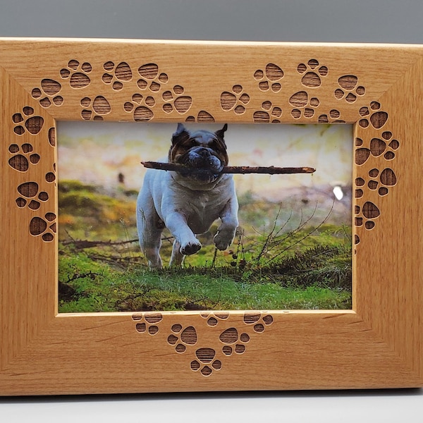 Wooden Picture Frame For a Pet lover, Paw Prints, Heart