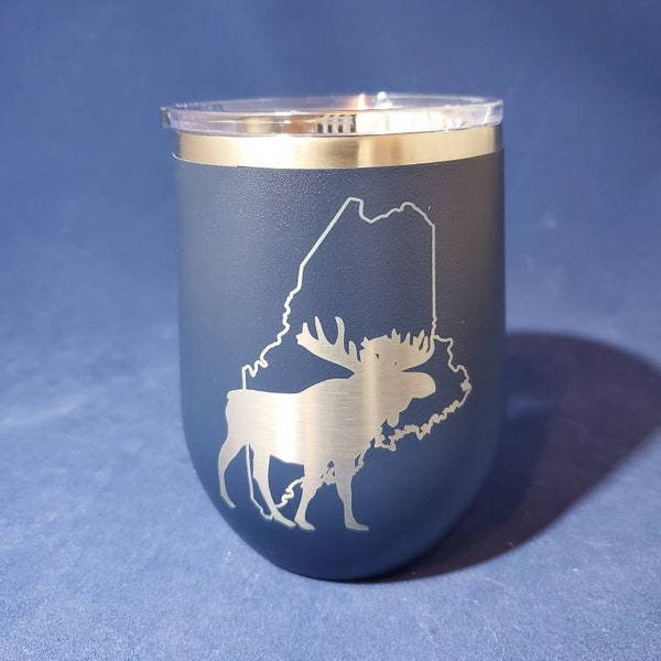 Maine Moose Travel Mug, Wine Cup, Insulated Tumbler, Maine Made Gifts, Customizable, Hot Cold Cup, 20 oz. Travel Cup