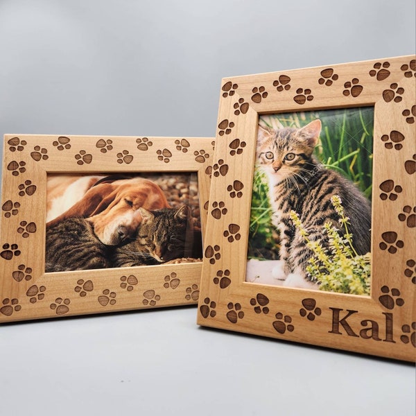 Wooden Picture Frame For an Animal Lover, Paw Prints, Customizable