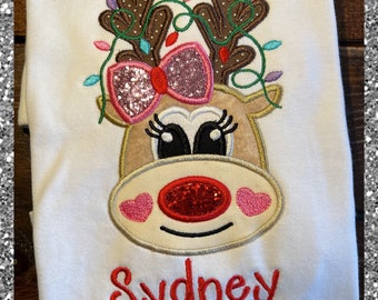 Girls Monogrammed Christmas Reindeer Shirt