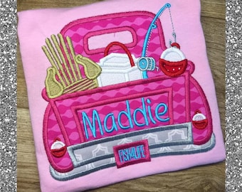 Girls Monogrammed Fishing truck shirt