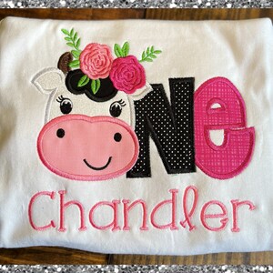Girls Farm Cow Birthday Shirt