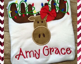 Girls Monogrammed Christmas Moose Shirt