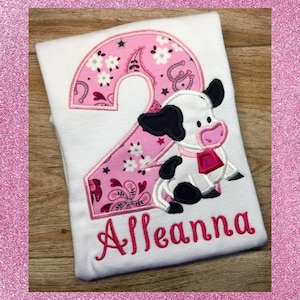 Girls Farm Cow Birthday Shirt