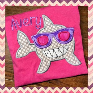 Girls Monogrammed Shark in sunglasses shirt
