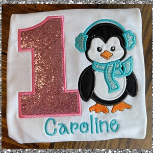 Monogrammed Girls Penguin Birthday Shirt