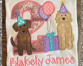 Girls Doodle Puppy Birthday Shirt