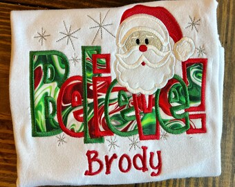 Boys Monogrammed Christmas Santa Shirt