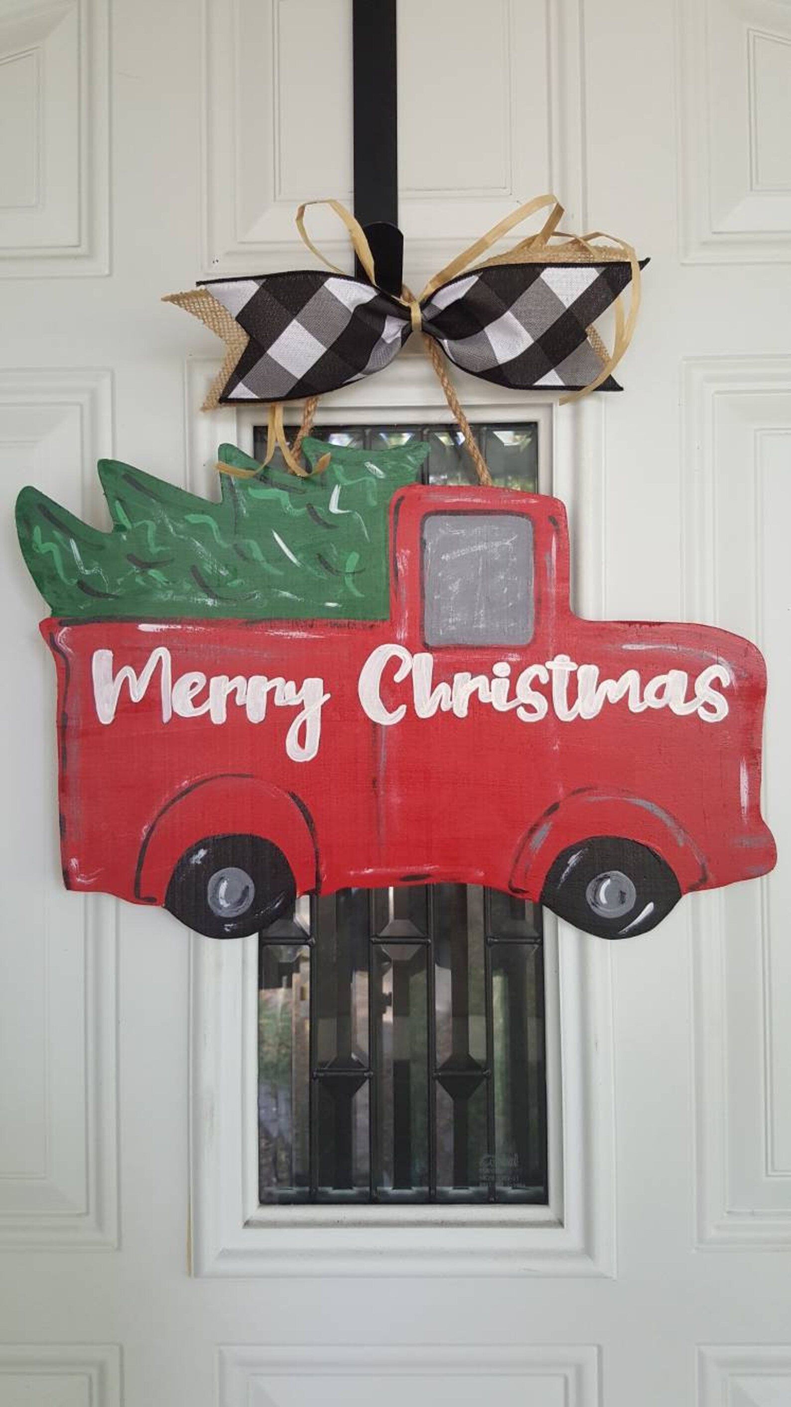 Red truck door hanger Christmas truck door hanger Etsy