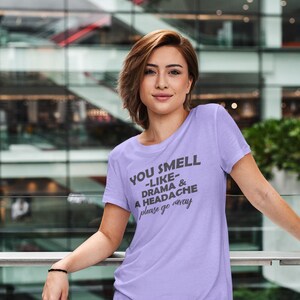 Funny Sarcasm Tee: You Smell Like Drama & a Headache. Adult Unisex S-5XL, Multiple Colors image 2