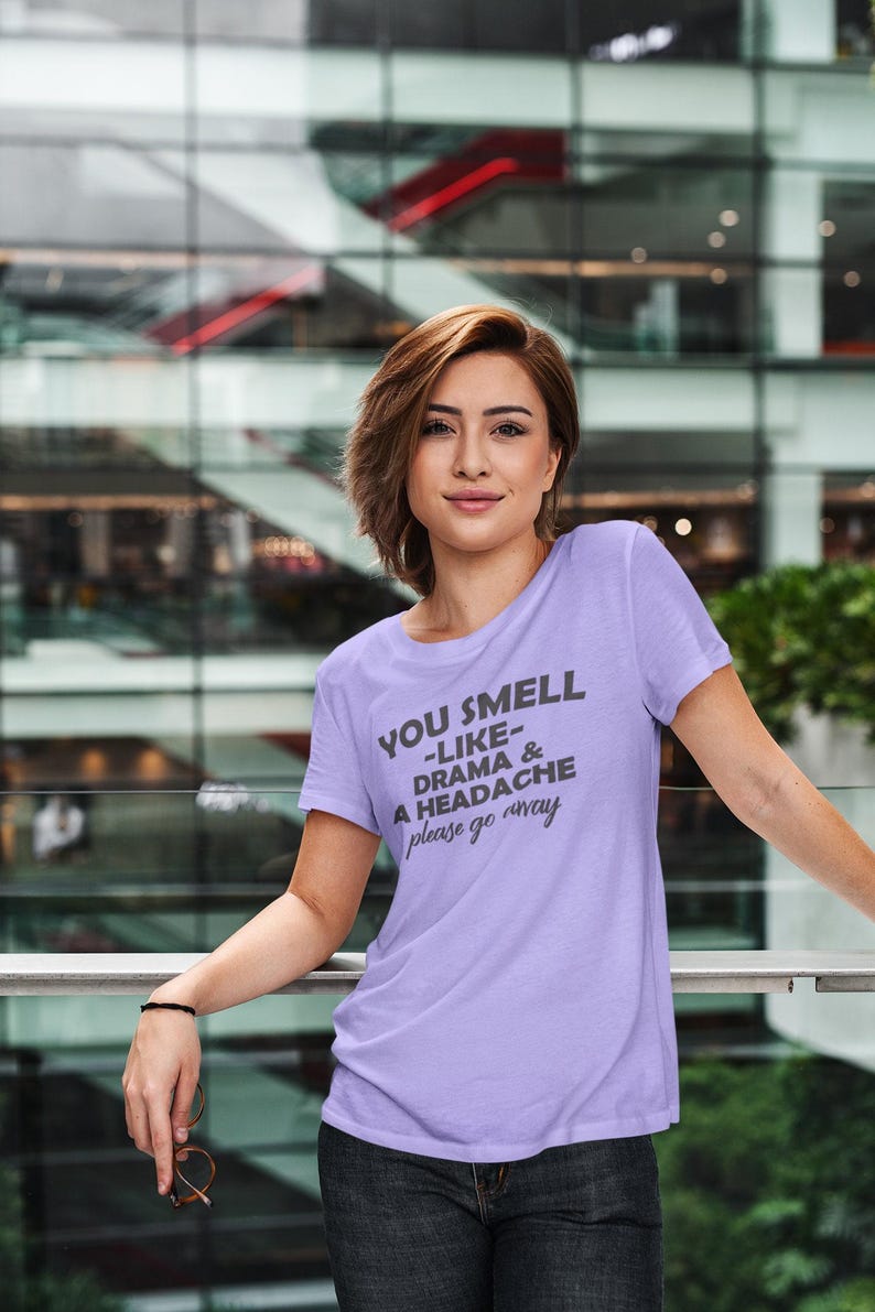 Funny Sarcasm Tee: You Smell Like Drama & a Headache. Adult Unisex S-5XL, Multiple Colors image 2