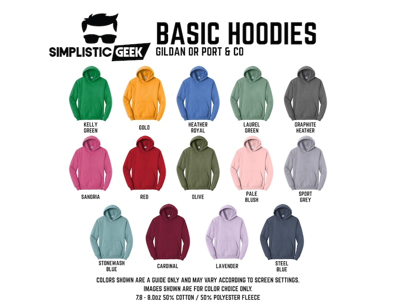 a collection of 12 different colored hoodies, each with a unique color and style, arranged in a grid format.