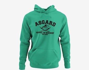 Loki inspired Hoodie: Asgard School of Mischief. Adult Unisex, Up to 6XL + 4XLT  in 20+ colors
