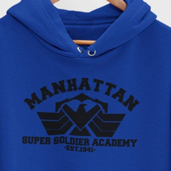 Captain America Hoodie / Captain America Adult hoodie / Manhattan Super Soldier Academy / Unisex Hoodie in multiple colors up to size 4XL