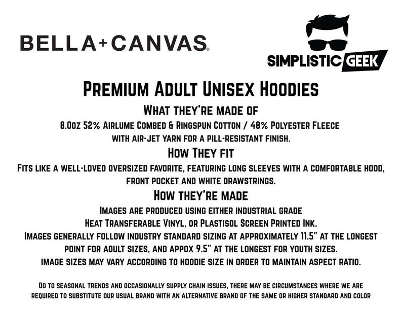 a well-fitted adult unisex hoodie made of 8.00 oz of air-jet yarn for a pill-resistant finish. The hoodie has long sleeves and a comfortable hood, and it is produced using either industrial grade materials or heat transferable vinyl, or plastisol screen printed ink. The image shows the hoodie in various sizes, indicating that the image sizes may vary according to the hoodie size in order to maintain the desired aspect ratio.