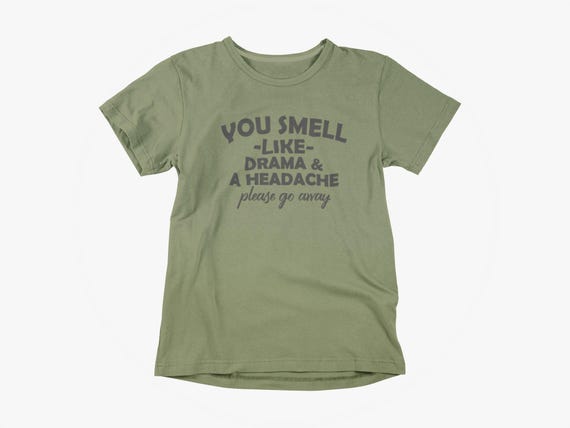 Funny Sarcasm Tee: You Smell Like Drama & a Headache.  Adult Unisex S-5XL, Multiple Colors