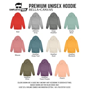 a collection of unisex hoodies in various colors, including red, grey, green, blue, and orange.
