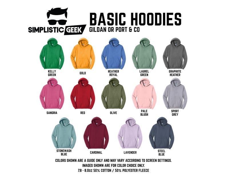 a collection of 12 different colored hoodies, each with a unique color and style, arranged in a grid format.