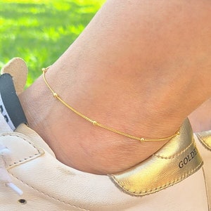 Sterling Silver Anklet, Bead Chain Anklet, Dainty Satellite Anklet, Delicate Gold Anklet, Simple Everyday Anklet, Beach Summer Jewelry Gift