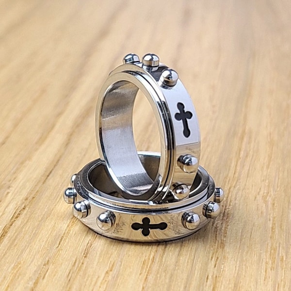 Rosary Ring, Spinner Ring, Cross Ring, Rosary Ring for Men Women Daughter Sister, First Communion, Confirmation Gift, Fathers Day Gift