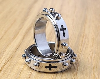 Rosary Ring, Spinner Ring, Cross Ring, Rosary Ring for Men Women Daughter Sister, First Communion, Confirmation Gift, Fathers Day Gift