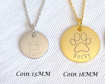 Paw Necklace with Name, Sterling Silver Dog Cat Lovers Gift, Pet Memorial Necklace, Dog Mom, Cat Mom, Dog Cat Personalized Pet Name Gift