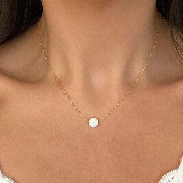 White Opal Coin Necklace, Silver Opal Necklace, Floating Opal Necklace, Opal Choker Necklace, Dainty Opal Necklace Women, Blue Opal Choker