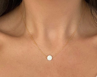 White Opal Coin Necklace, Silver Opal Necklace, Floating Opal Necklace, Opal Choker Necklace, Dainty Opal Necklace Women, Blue Opal Choker
