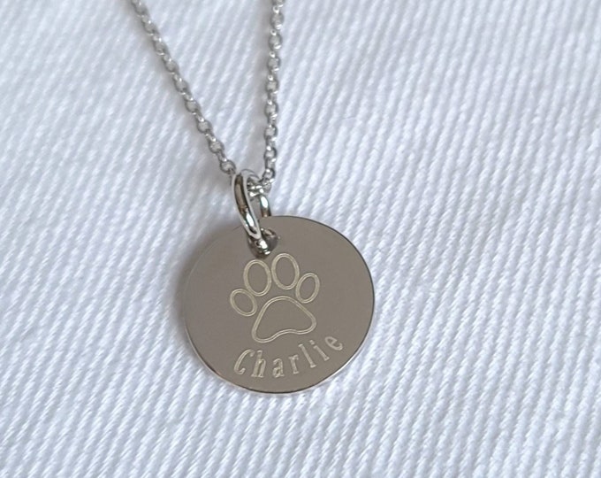 Paw Necklace with Name, Sterling Silver Dog Cat Lover Gift, Pet Memorial Necklace, Puppy Pet Jewelry, Dog Cat Personalized Pet Name, Dog Mom