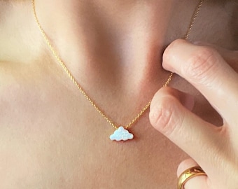 Opal Cloud Necklace, available in Blue or White Opal in different lengths. Silver, Gold or Rose Gold with Cable Chain or Box Chain
