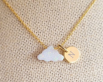 Dainty Opal Cloud Necklace, available in Blue or White Opal in different lengths. Silver, Gold or Rose Gold with Cable Chain or Box Chain