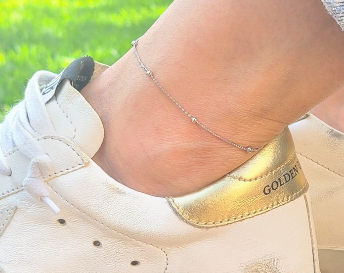 Satellite Anklet, Silver Satellite Chain Anklet, Dainty Anklet, Gold Satellite Anklet, Ankle Bracelet, Simple Everyday Anklet, Beach Jewelry