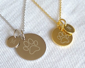 Paw Necklace with Initial, Sterling Silver Dog Cat Lovers Gift, Pet Memorial Necklace, Puppy Pet Jewelry, Dog Cat Personalized Pet Name Gift