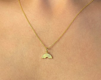 Rainbow Necklace, Sterling Silver Rainbow Necklace, Gold Rainbow Pendant, Rainbow Baby Necklace, Personalized Rainbow Gift, Everyday Jewelry