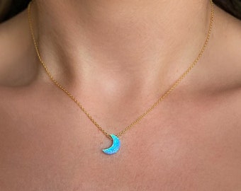 Opal Moon Necklace, Moon Necklace, Opal Jewelry, Crescent Moon Necklace, Opal Necklace for Women, To the Moon and Back, Moon Necklace Choker