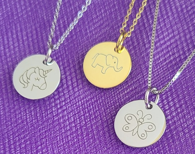 Personalized Silver Unicorn Necklace, Butterfly Necklace for Girl, Elephant Necklace for Women, Personalized Silver Coin Necklace, Girl Gift